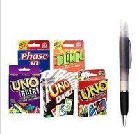 Uno Card , Uno Dare , Uno Flip , Uno Blink Playing Card Game & Phase 10 The World's Fastest Card Game, Multi Color (Pack - 5) with Free Spray Pen