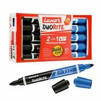 Luxor Duorite 2-in-1 Bullet Tip Whiteboard Marker - Black & Blue - Pack of 10
