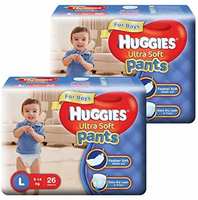 Huggies Ultra Soft Pants Diapers for Boys, Large (2 X Pack of 26)