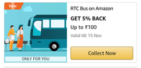 Amazon 5% Upto 100 RS Cashback  On RTC Bus Booking 
