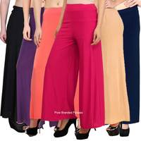 Pixie Casual Wear Malai Lycra Pant Palazzo Combo (Pack of 6) Black, Peach, Purple, Maroon, Pink and Navy Blue - Free Size