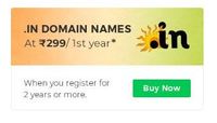 Get .In domain name for 299/1st Year*