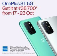 OnePlus 8T @ ₹38700 | 10% Cashback on Amex Cards | 17 oct to 23rd oct 