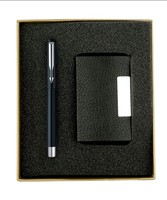 Parker Vector Chrome Trim Black Roller Ball Pen with Free Card Holder (Black)

