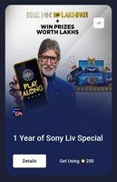 1 year of sony liv special @ 200 supercoin [Not premium subcription]