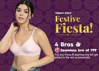 Clovia Today Only Sale- Festive Fiesta! 4 Bras and 1 seamless Bra at Rs. 799 + Extra 3% off via coupon