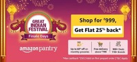 Last Day - Get flat 25% cashback on your first order on Pantry worth ₹ 999