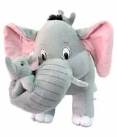 TOYS Stuffed Spongy Huggable Soft Mother Elephant with Tow Babies -36 cm (Grey)