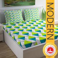 Divine Casa 100% Cotton 144 TC Abstract Double Bedsheet Cotton with 2 Pillow Covers - Green