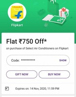 Get Coupon For Flat ₹750 Off On AC On Flipkart.DO UPI transaction of Rs.100 or above Phonepe