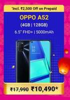 OPPO A52 + ₹2500 off on Prepaid + 10% Off on ICICI/Axis/Citi/Kotak Cards + Extra 5% Cashback on Flipkart Axis Card | 8-13Nov