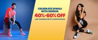 Reebok Diwali Sale - Flat 40-60 % Off on Footwear and Accessories +Extra 10% off Via HDFC Cards