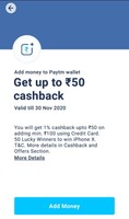 Get 1% up to 50/- cashback on adding min. 100/- using credit card, 50 lucky winners to win iPhone X(Selected users only)
