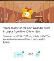 LIVE NOW Google pay Go India Jaipur event Answers - Earn ₹20-₹100, km or city tickets(10-12 Nov)