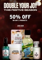 The Body Shop Festive Season  Sale Flat 50% Off On Buying 2 + 5% EXTRA cashback with HDFC