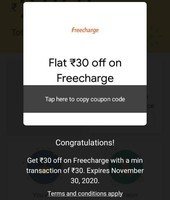 Google Pay Send money and Get FreeCharge code 30 on min transaction of 30 (User Specific)
