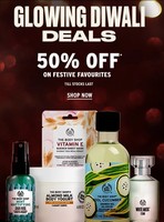 The body Shop Glowing Diwali Sale Flat 50% Off + 5% Extra Cashback with HDFC cards