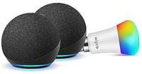 All-new Echo Dot (4th Gen, Black) gift twin pack with Wipro 9W LED smart color bulb