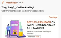 FreeCharge Get 10% Cashback up to ₹30 on landline/broadband bills New users Only