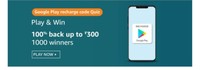 Amazon Google Play Recharge Code Quiz | Nov 2020 - Answer and win 100% back upto Rs. 300 | 1000 Winners