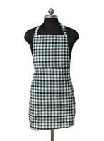GLUN Water Proof Unisex Kitchen Apron Checkered with Front Centre Pocket (Green-Black-White)