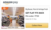 Amazon: Make a payment at More, Big Bazaar or Heritage Fresh Stores and Get Flat ₹75 back on Minimum Order of Rs 750