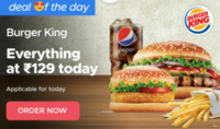 Zomato - Everything at Burger King for Rs.129 + Extra Discount With Bank Cards