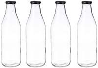 Amazon Brand - Solimo Glass Bottle Set (4 pieces, 1L, Transparent)