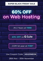 HostGator Super Black Friday Sale:Get Upto 60% Off on Web Hosting + Upto 80% off on Domains + More Offers