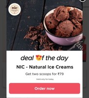 NIC (Natural Ice Creams ) Restaurant - Get two scoops for ₹ 79  (Zomato deal of the day)