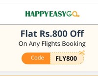 HappyEasyGo Flat Rs. 800 Off on Any Flight Booking | On minimum Booking of Rs. 3000