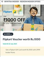 Get Flipkart Voucher worth rs.1000 with 2999 insider points