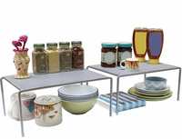 Callas Stackable Kitchen Cabinet and Counter Shelf Organizer (Pack of 2 | Color - Silver | Model - CA91AB)