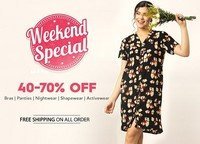 Clovia Weekend Special Sale | 40-70% off on bras, Panties, Nightwears, Sleepwears and more +Free Shipping on All Orders