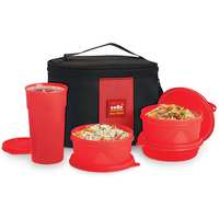  Cello Max Fresh Polypropylene Super Lunch Box Set, 4-Pieces, Red 