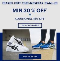 Asics End Of Season Sale- Min 30 - 50% Off on Footwear and Accessories + Additional 15% Off