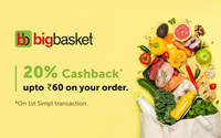 Get 20% Cashback up to Rs.60 on your 1st Simpl transaction ever on Bigbasket 