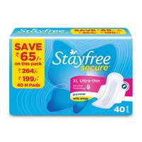 Stayfree Secure XL Ultra Thin Dry Cover Sanitary Pads For Women With Wings, 40 Pads 