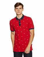 United Colors of Benetton Men's Printed Regular Fit Polo  Cherry(Red)) 
