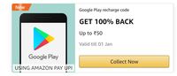  GET 100% BACK Up to ₹50 on Google Play Recharge Codes