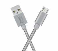  Zinq Nylon Braided Micro USB Cable - 4.9 Feet (1.5 Meters) - (Silver) 