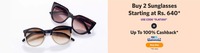 Buy 2 Sunglasses Starting Rs.640 + Up to 100% Paytm Cashback