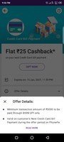 ₹25 cash back on payment of ₹5000 for credit card
