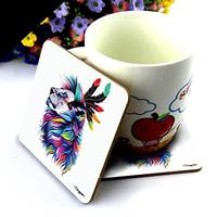CRAZYINK Premium Abstract Lion Feather Printed Wooden Coasters Set of 6 (4 inch x 4 inch)