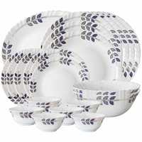 Larah By Borosil Floret Opalware Dinner Set, 21-Pieces, White