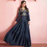 Intricate Greyish Black Colored Partywear Embroidered Tapeta Silk Gown
