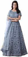 Heer lifestyle Women's Silk & Net Semi-Stitched Lehenga Choli (Grey)