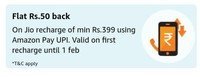 Make a Jio Prepaid Recharge and Get Flat ₹50 back using Amazon UPI. minimum 399 (user specific)