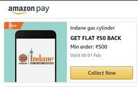 Amazon Indane Gas Cylinder GET FLAT ₹50 cashback Min order: ₹500 [user specific] 