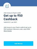 Paytm Add Money Get Up to 50 cashback (User Specific)